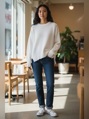 Daily Ritual White Crewneck Knit Sweater